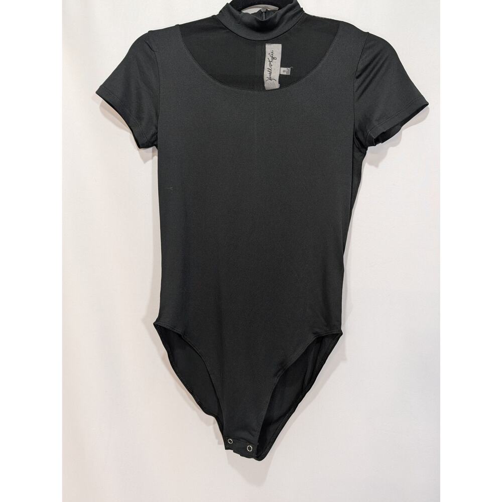 Kendall and Kylie Black Mock Neck Bodysuit Mesh Front Women Size S Stretch